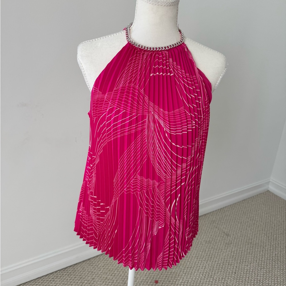 Elie Tahari Vibrant Pink Pleated Blouse